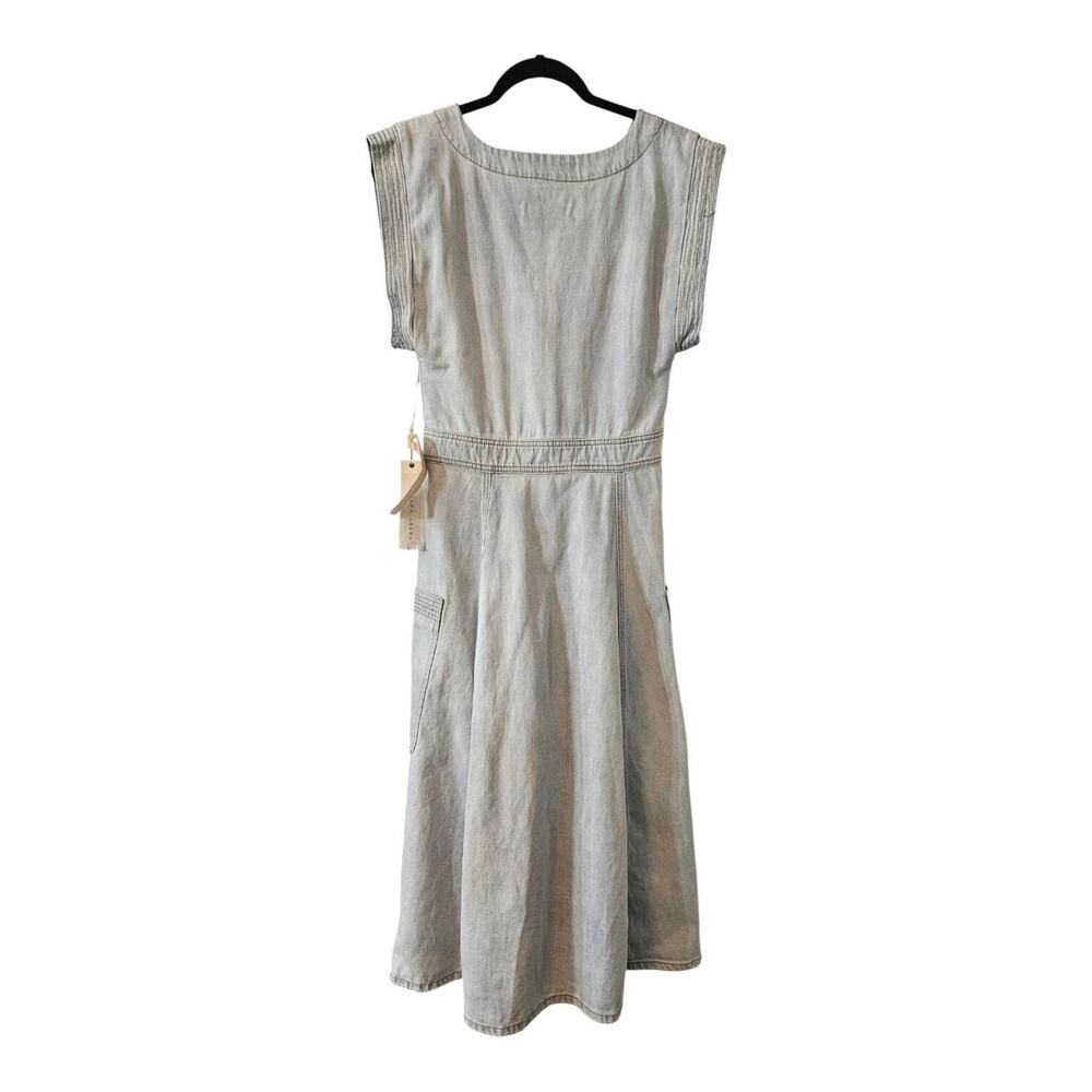 Happy X Nature Kate Hudson NWT Glide Light Wash Denim Midi Dress Size 2 Pockets - Picture 2 of 10